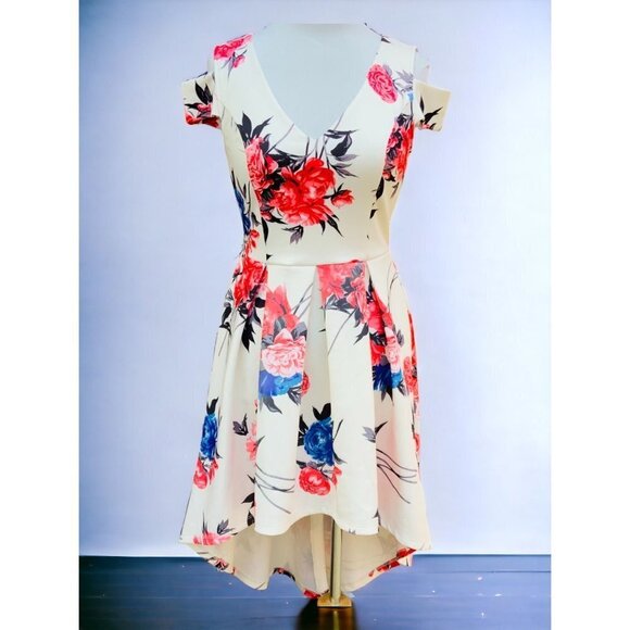 CHARLOTTE RUSSE HIGH LOW VNECK KEYHOLE SLEEVE PLEATED DROP WAIST DRESS MEDIUM - Picture 11 of 11